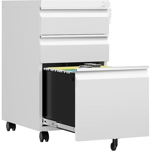 3-Drawer Locking Mobile File Cabinet with Wheels