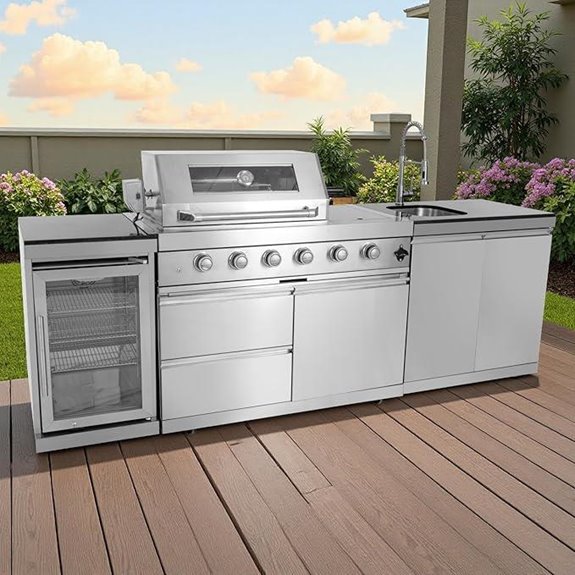 Outdoor 4-Burner Grill Island with Refrigerator & Sink
