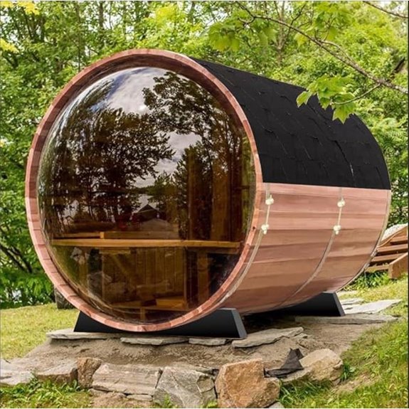 Outdoor Wooden Panoramic Barrel Sauna for 4-6 People