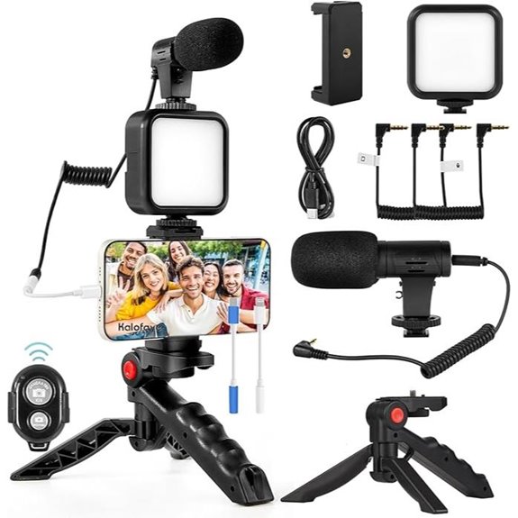 Vlogging Kit for Phone with LED Light & Microphone