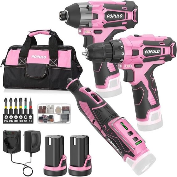 Pink 3-Tool Cordless Power Tool Kit for Women