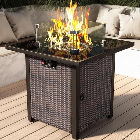 Propane Fire Pit Table with Glass Wind Guard