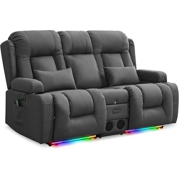 URRRED Recliner Loveseat with Massage LED Bluetooth