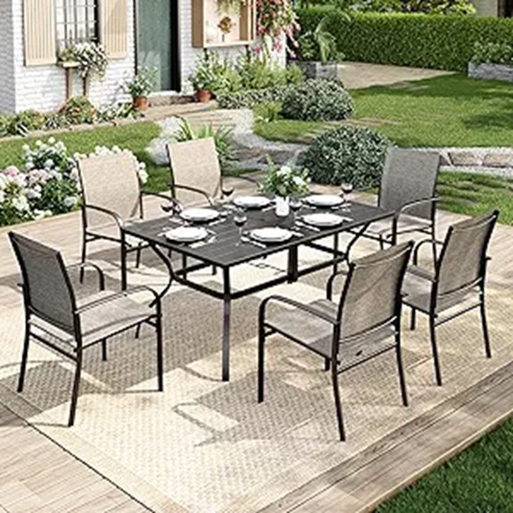 Patio Dining Set for 6 with Brown Chairs