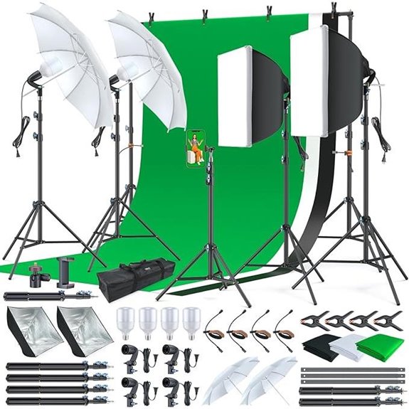 LINCO Studio Light Kit with Backdrops (Black White Green)