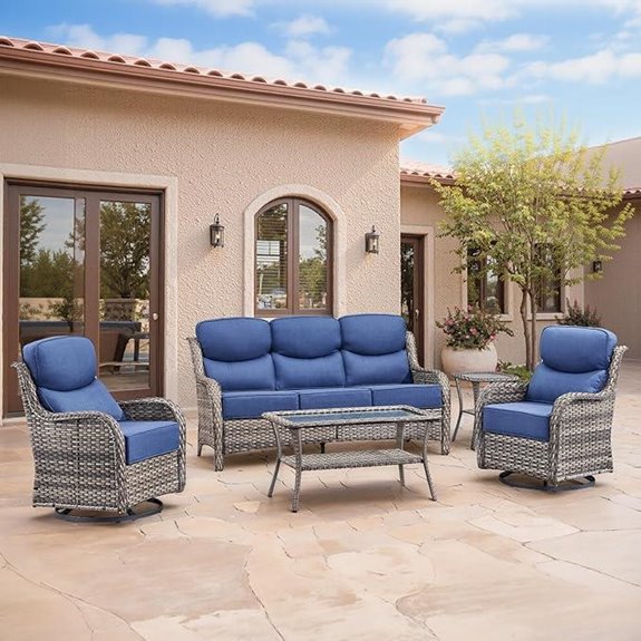 Swivel Patio Chairs Set with Cushions and Coffee Table