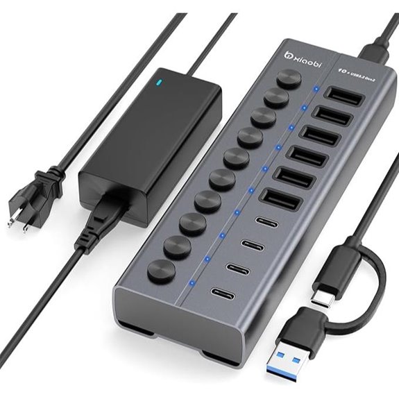 10-Port USB C Hub with Power and Switches