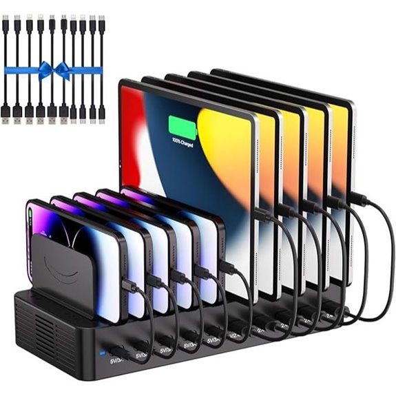 10-Port USB Charging Station with Cables and Dividers
