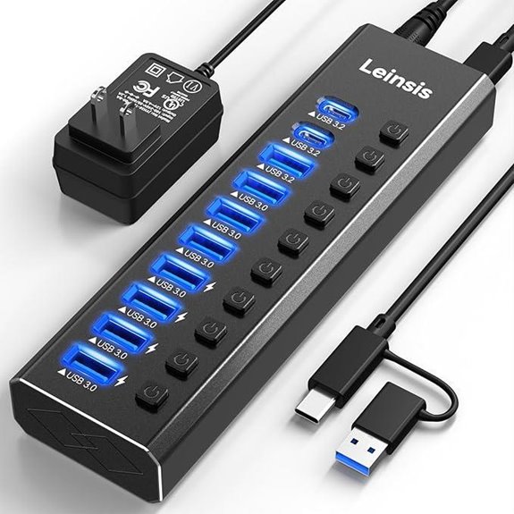 LEINSIS 10-Port USB 3.2/3.0 Hub with Switches