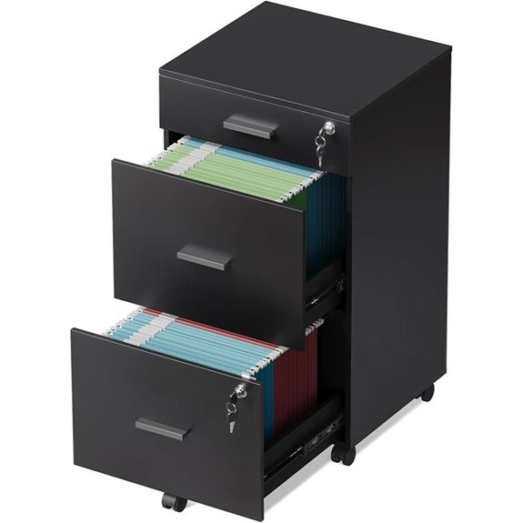 DEVAISE 3-Drawer Locking Rolling File Cabinet