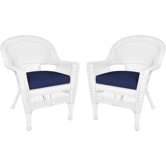 Jeco Wicker Chair with Blue Cushion Set of 2 White/W00206-