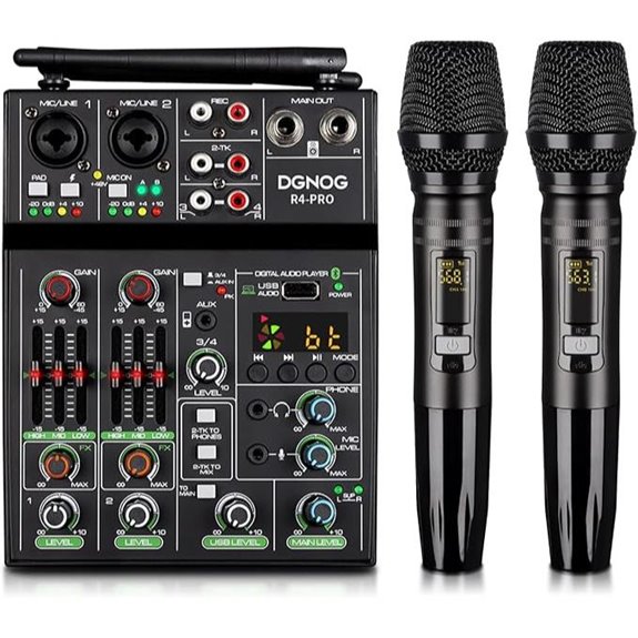 4-Channel Audio Mixer with Wireless Mic and Bluetooth