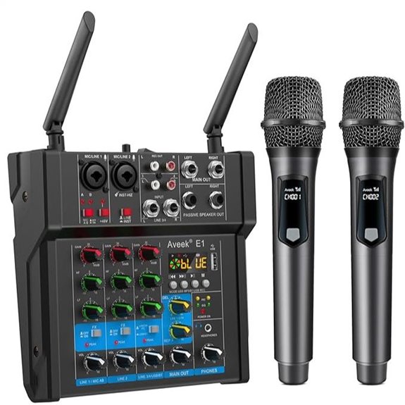 Aveek 150W Dual Wireless Mic DJ Mixer with Bluetooth