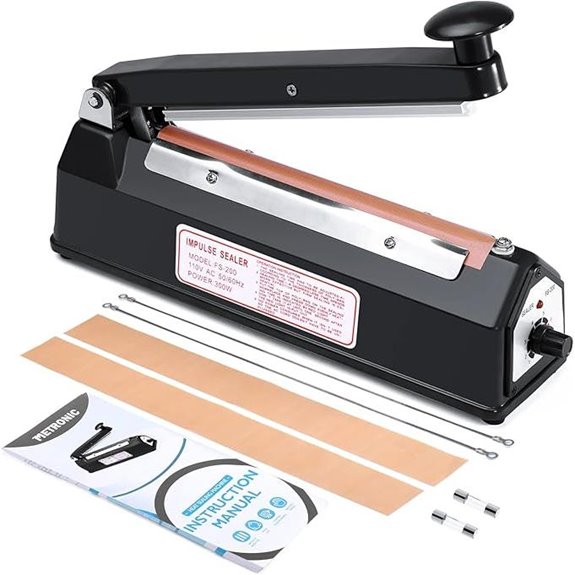METRONIC 8-inch Black Bag Sealer with Repair Kit