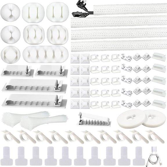 Cable Management Kit with Sleeves Clips Ties Wall Holders