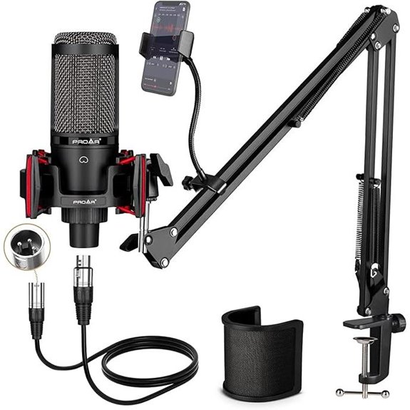 Condenser XLR Microphone with Boom Arm for Recording
