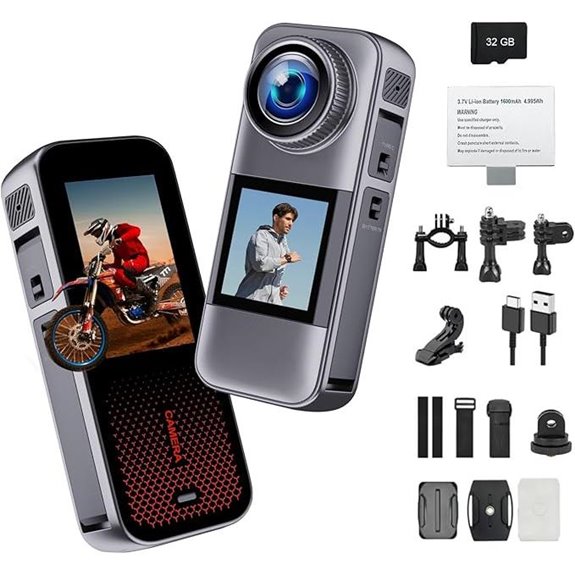 Action Camera with Dual Screen & Waterproof Features