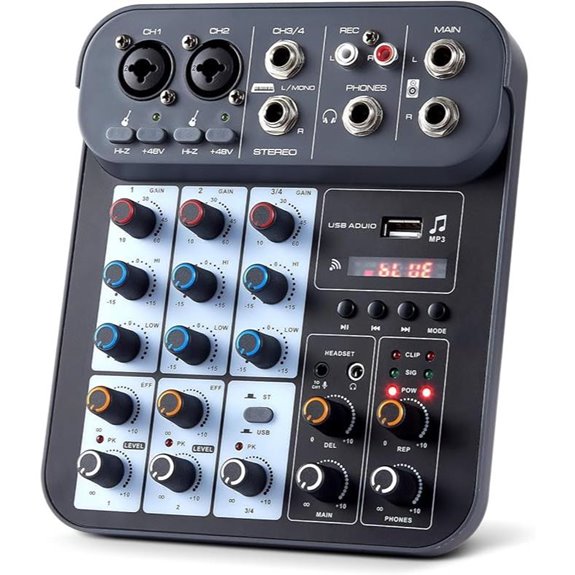4-Channel DJ Audio Mixer with Bluetooth and USB