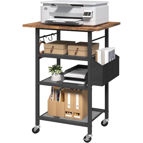 4-Tier Rolling Printer Stand with Hooks