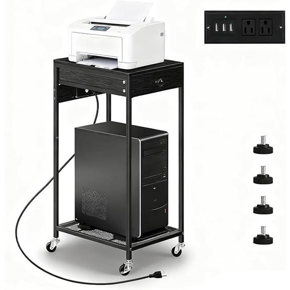 Vrisa Printer Stand with Drawer and Wheels