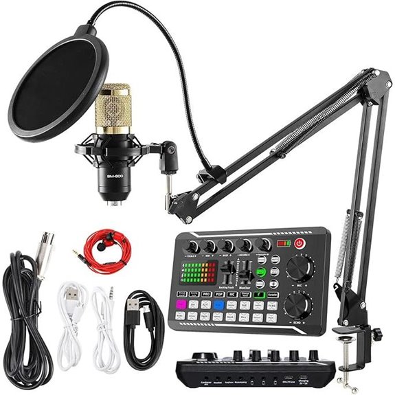 SINWE Podcast Microphone Bundle with Sound Card & Mixer