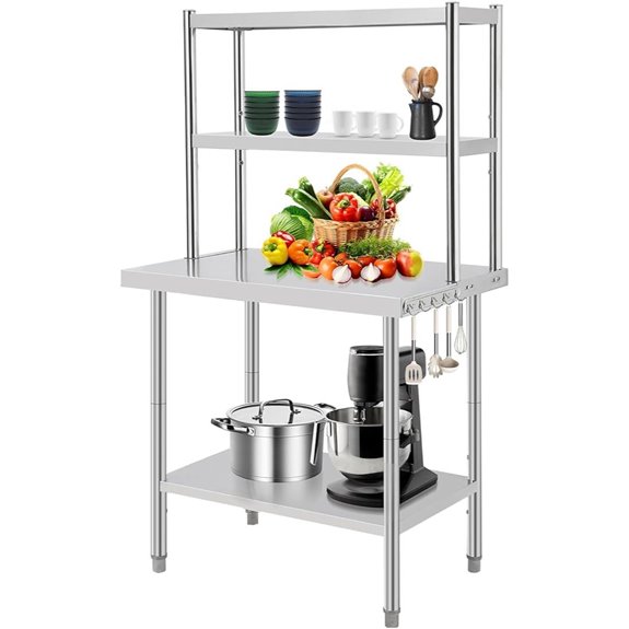 Stainless Steel 2-Tier Kitchen Prep Table with Hooks