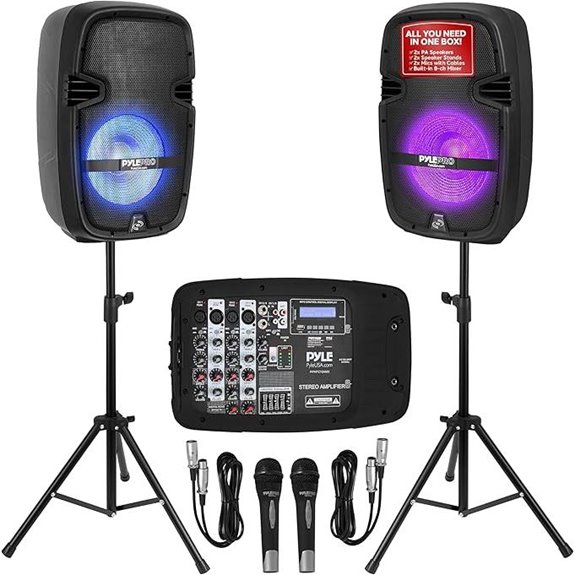 Pyle Wireless Bluetooth PA Speaker DJ Mixer Bundle